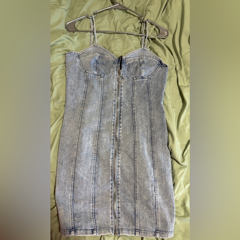 Denim Bustier Dress with Zipper